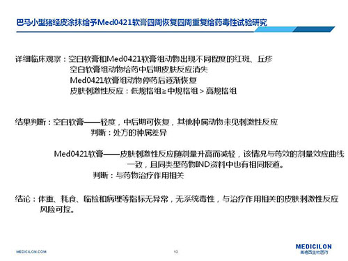 巴馬小型豬經皮涂抹給予Med0421軟膏，四周恢復、四周重復給藥毒性試驗研究
