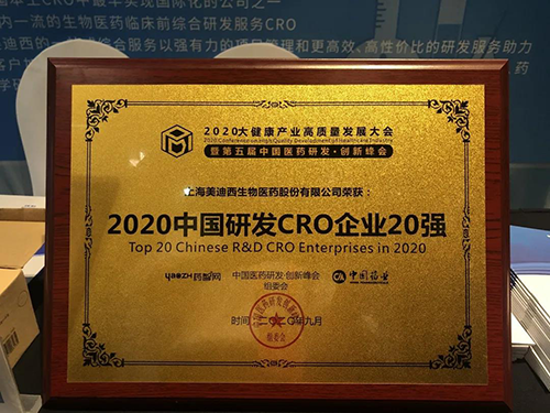 2020中國研發(fā)CRO企業(yè)20強 美迪西